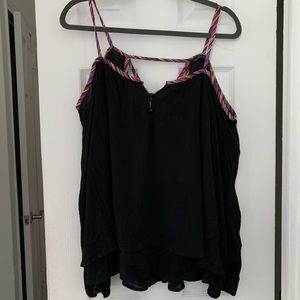 Signature8 Cold Shoulder Black Top Multicolor Trim Size Medium Open Cross Back